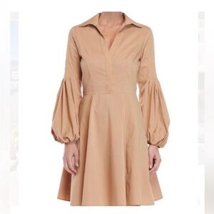 Adria Moss Anthropologie Women’s Camel V~Neck Balloon Sleeve Midi Dress Sz 14